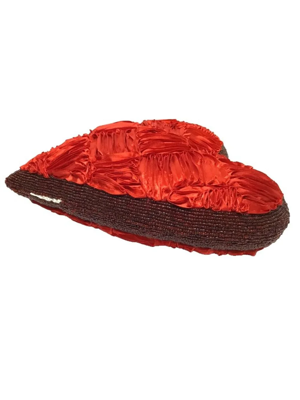 Red Beaded Heart Shaped Decorative Throw Pillow